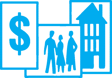 Illustration of a Dollar Symbol, People, and a Home